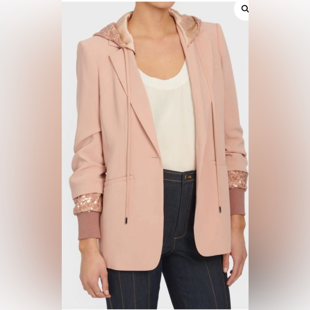 Cinq A Sept Pink Khloe Hooded Sequined Jacket Blazer  US 2 NWT - Picture 2 of 9